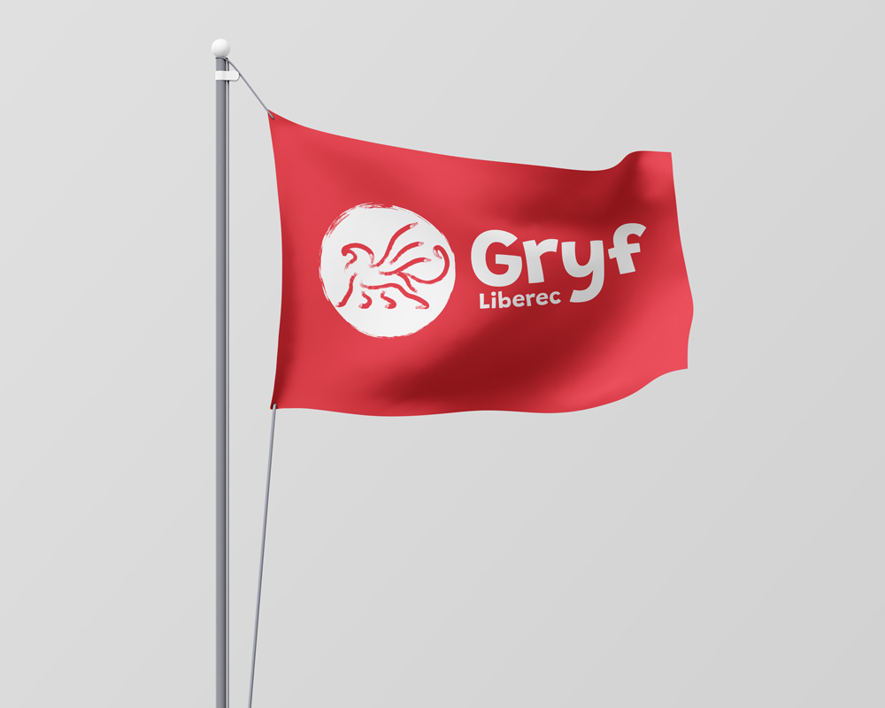 Vizuální identita sportovního oddílu Gryf Liberec, ukázka na vlajce