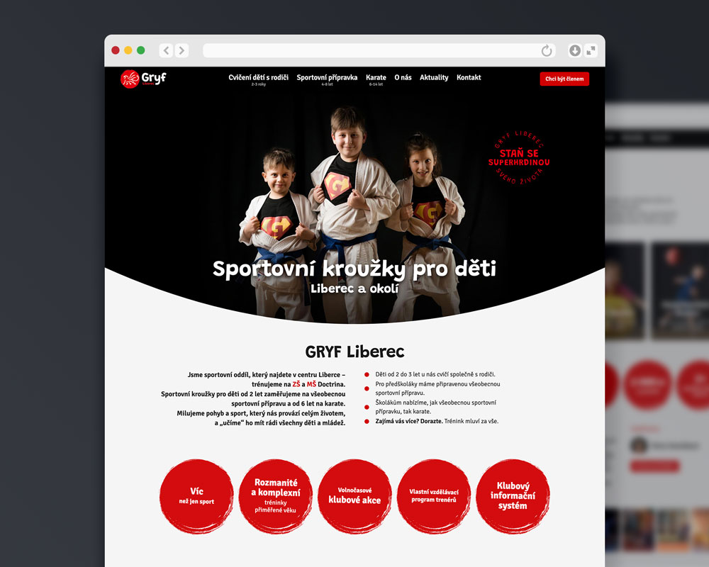 Nové webové stránky pro sportovní oddíl Gryf Liberec